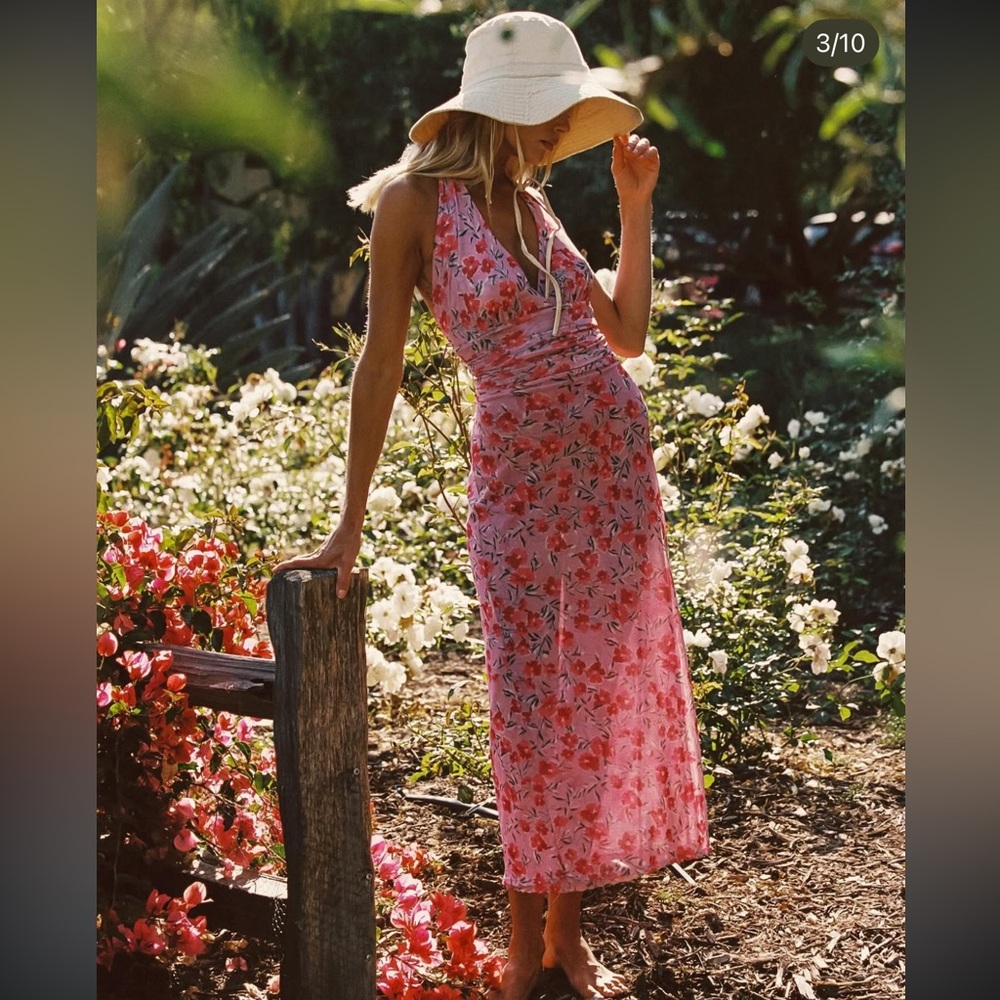 Skatie Pink Floral Halter Maxi Dress